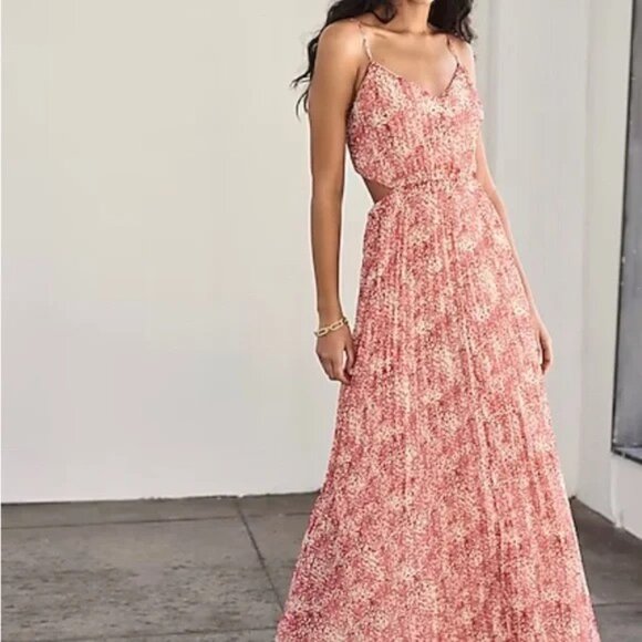 Express Red and White Floral Side Cutout Maxi Dress - Picture 1 of 6